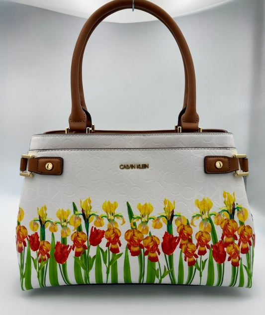 Calvin Klein NWOT Large White Floral Tote Shoulder Bag