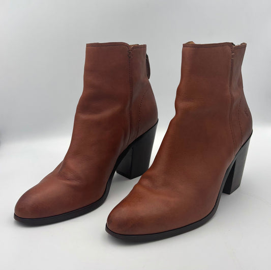 Frye Cameron Leather Ankle Boots | Tan Block Heel Booties | Women’s Size 9.5M | Classic Everyday Boot