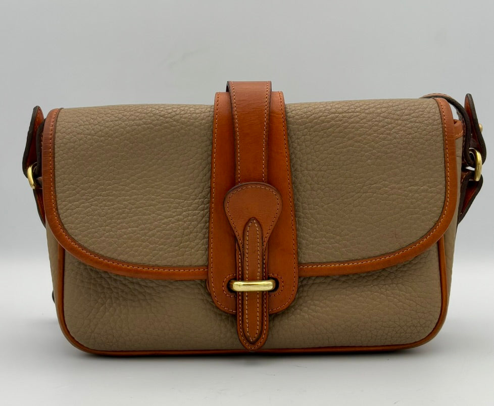 Vintage Dooney & Bourke Equestrian Tack Taupe & Tan Crossbody Saddle Bag