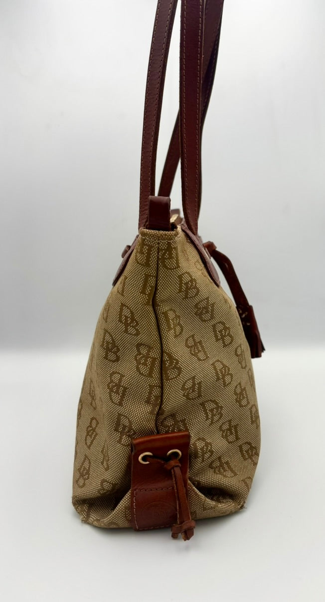 Dooney & Bourke Vintage Signature Canvas Leather Tote Handbag Brown