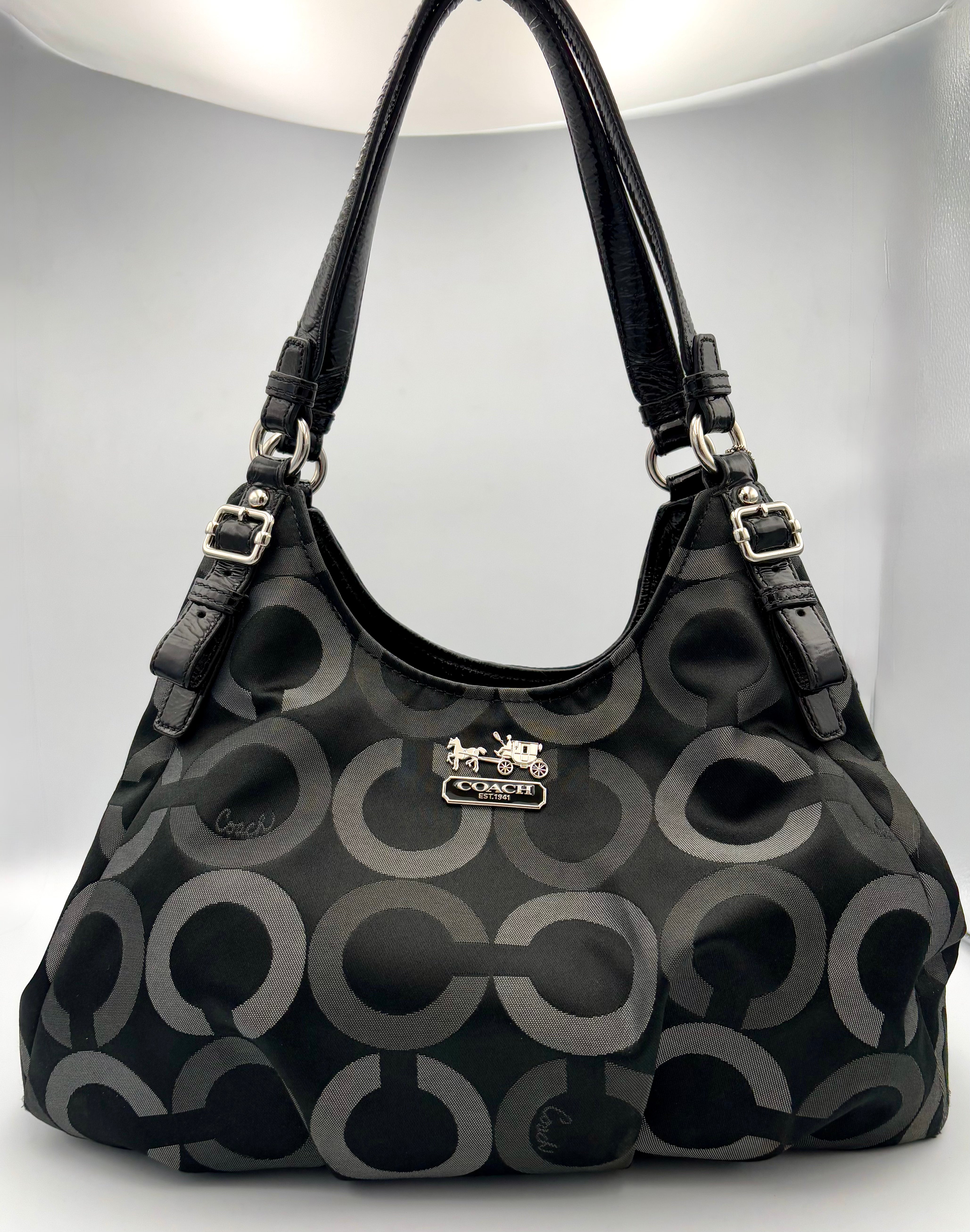 authentic-coach-madison-large-black-gray-shoulder-bag-w-coa