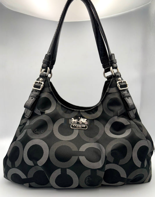 Authentic Coach Madison Signature Large Black/Gray Shoulder Bag w/ COA