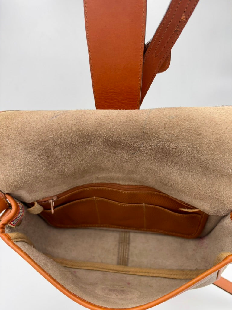 Vintage Dooney & Bourke Equestrian Tack Taupe & Tan Crossbody Saddle Bag