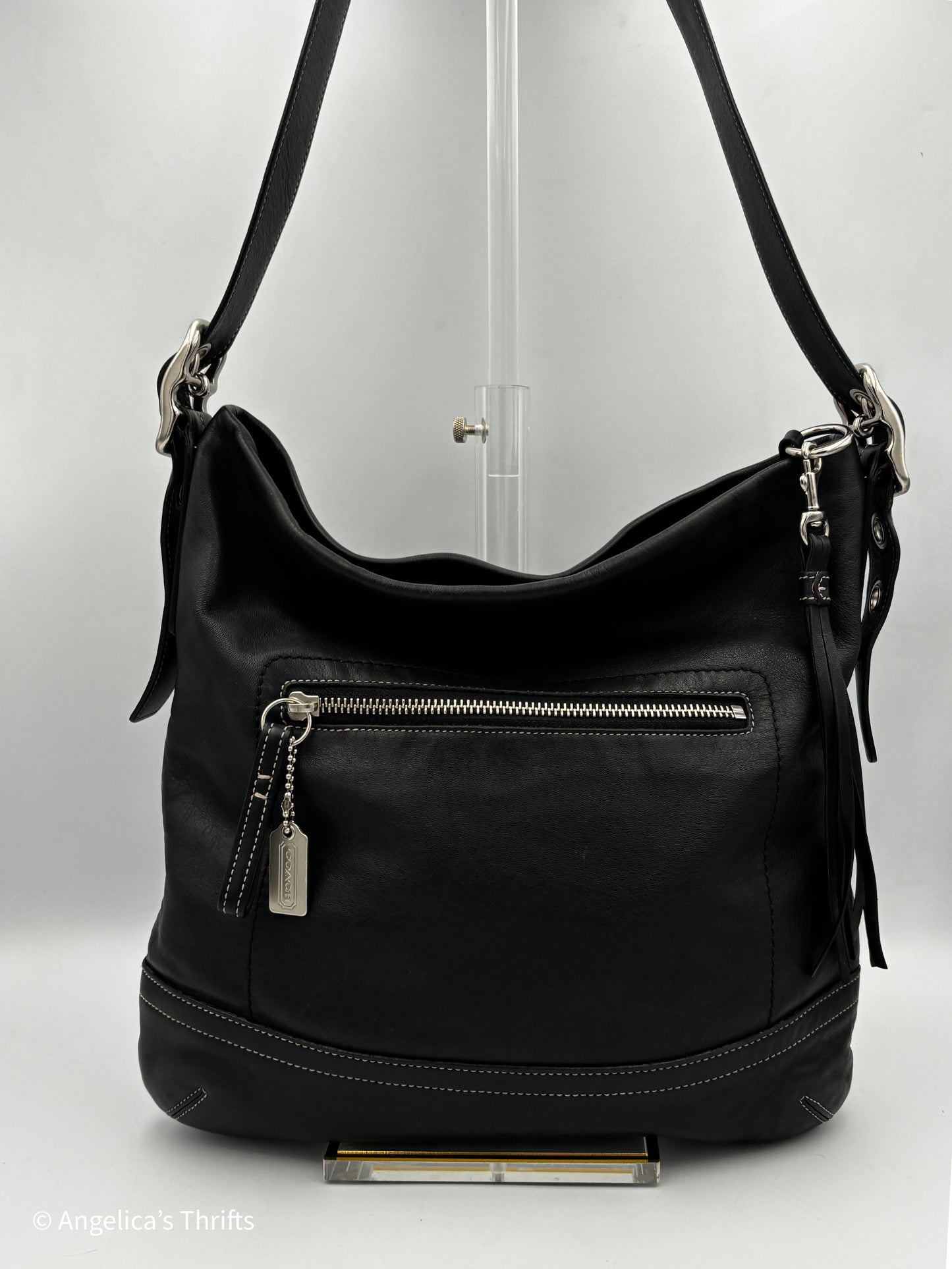 Vintage Coach Slim Black Leather Shoulder Bag | Minimalist 90s Shoulder Purse | Style 1414