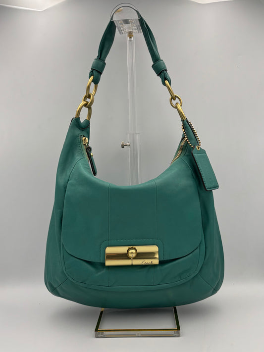 Coach Kristin Leather Hobo Bag | Style No. 16808 | Green Shoulder Purse | Brass Pushlock Closure