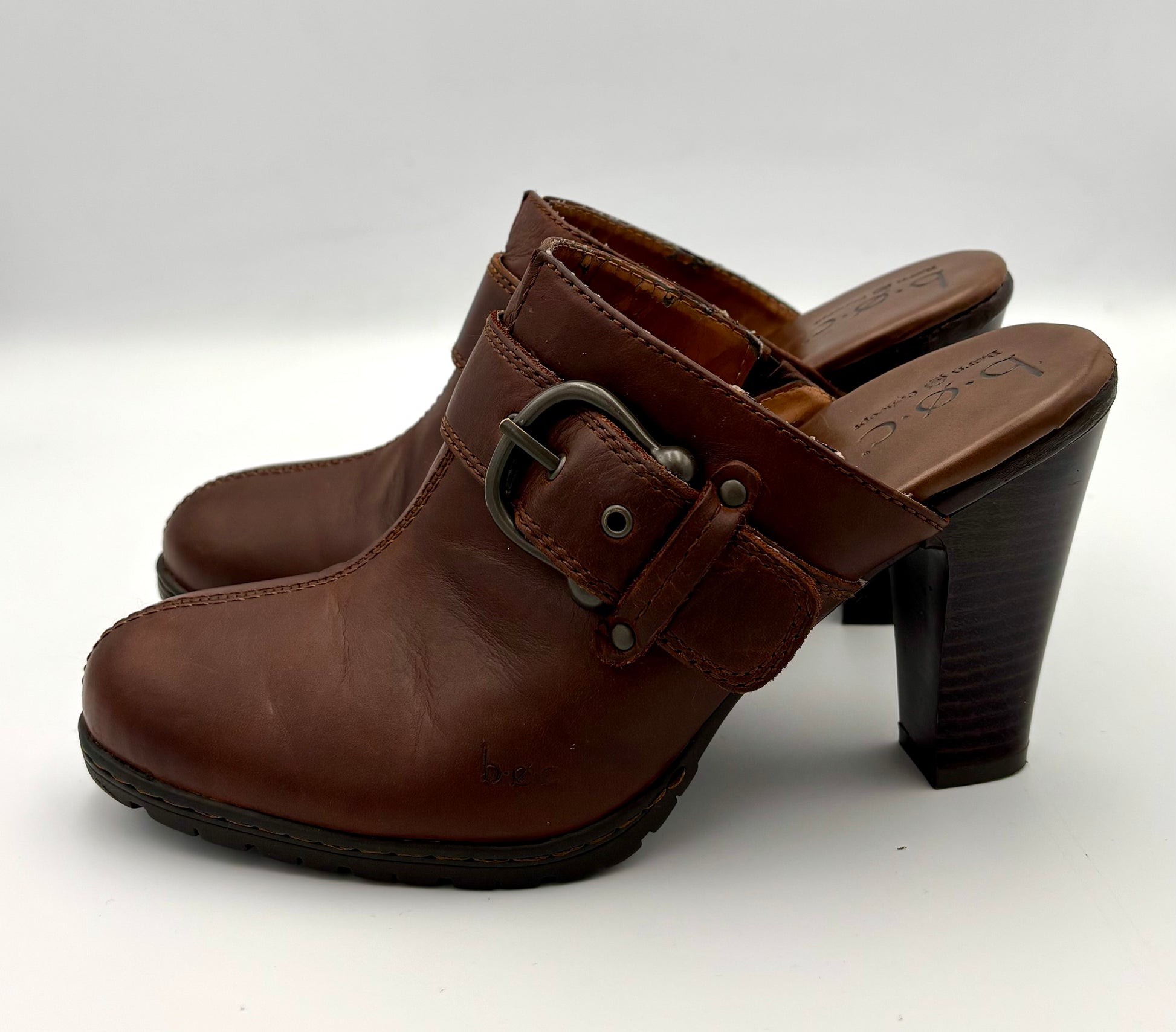 Leather Brown BOC Born Women’s Boots Clogs With Buckle Strap & Heel - Angelica’s Thrifts