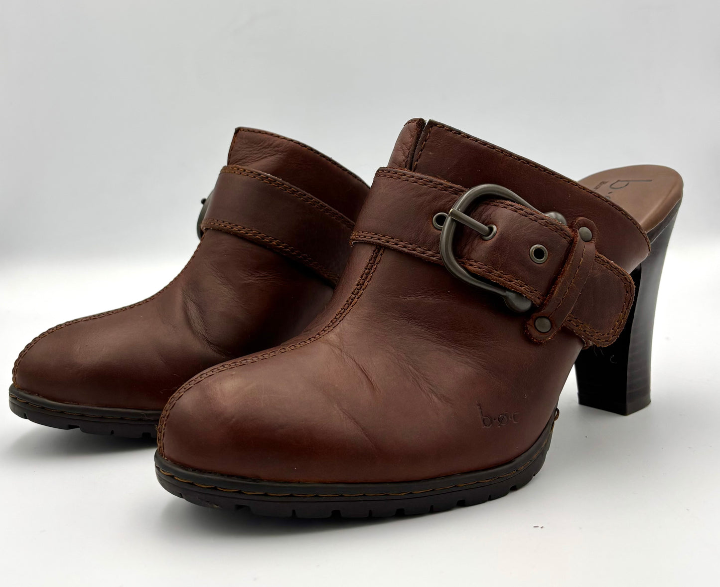Leather Brown BOC Born Women’s Boots Clogs With Buckle Strap & Heel - Angelica’s Thrifts