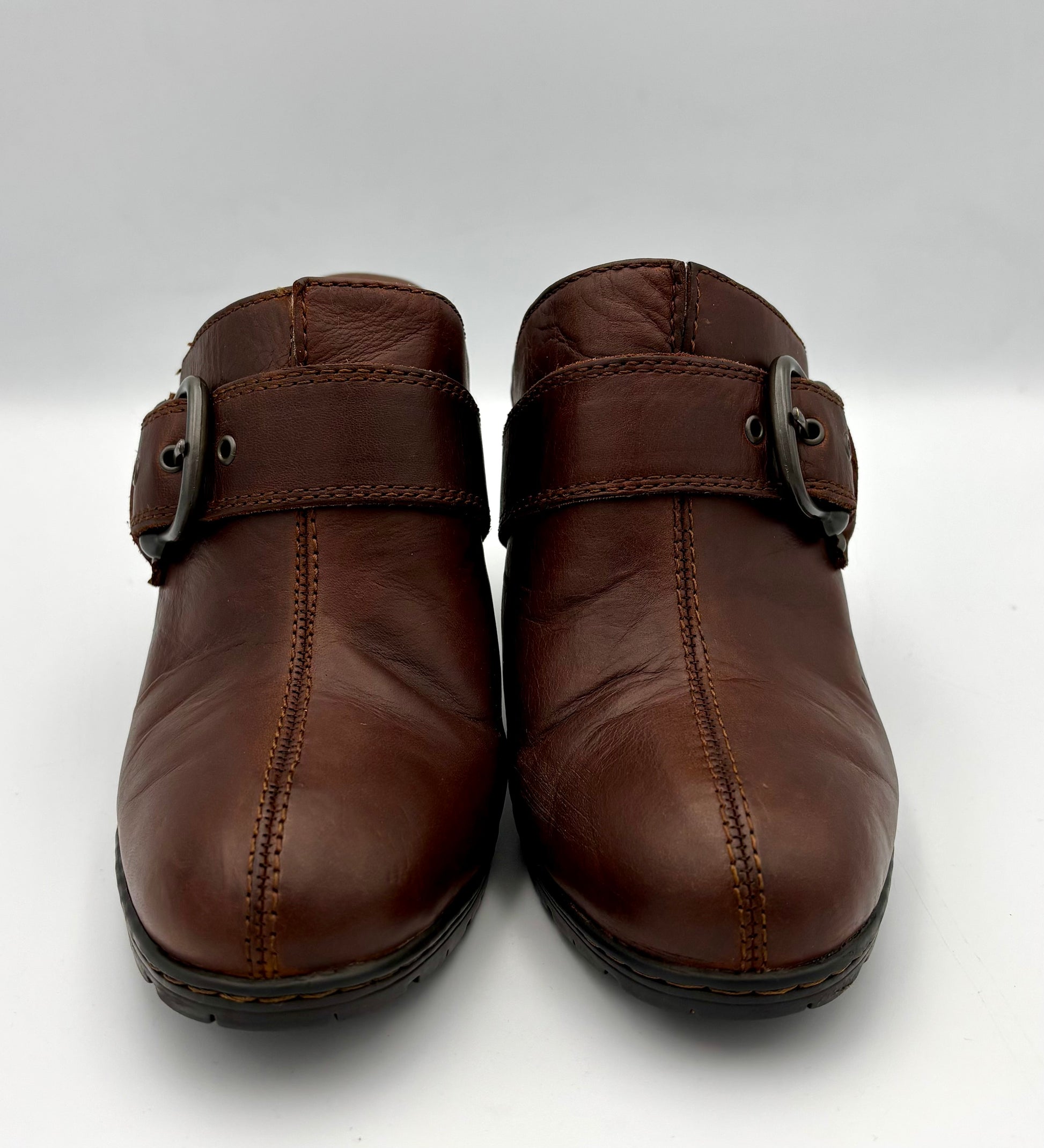 Leather Brown BOC Born Women’s Boots Clogs With Buckle Strap & Heel - Angelica’s Thrifts