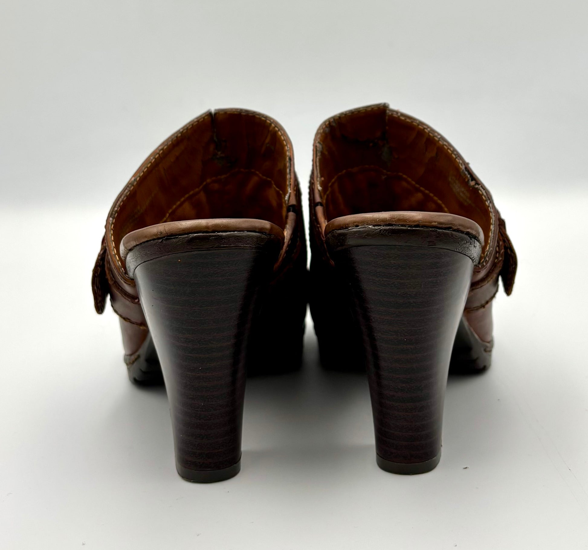 Leather Brown BOC Born Women’s Boots Clogs With Buckle Strap & Heel - Angelica’s Thrifts