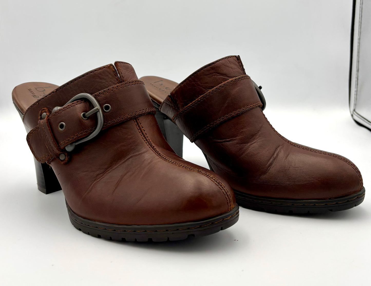 Leather Brown BOC Born Women’s Boots Clogs With Buckle Strap & Heel - Angelica’s Thrifts