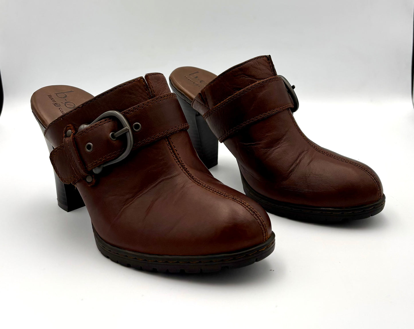 Leather Brown BOC Born Women’s Boots Clogs With Buckle Strap & Heel - Angelica’s Thrifts