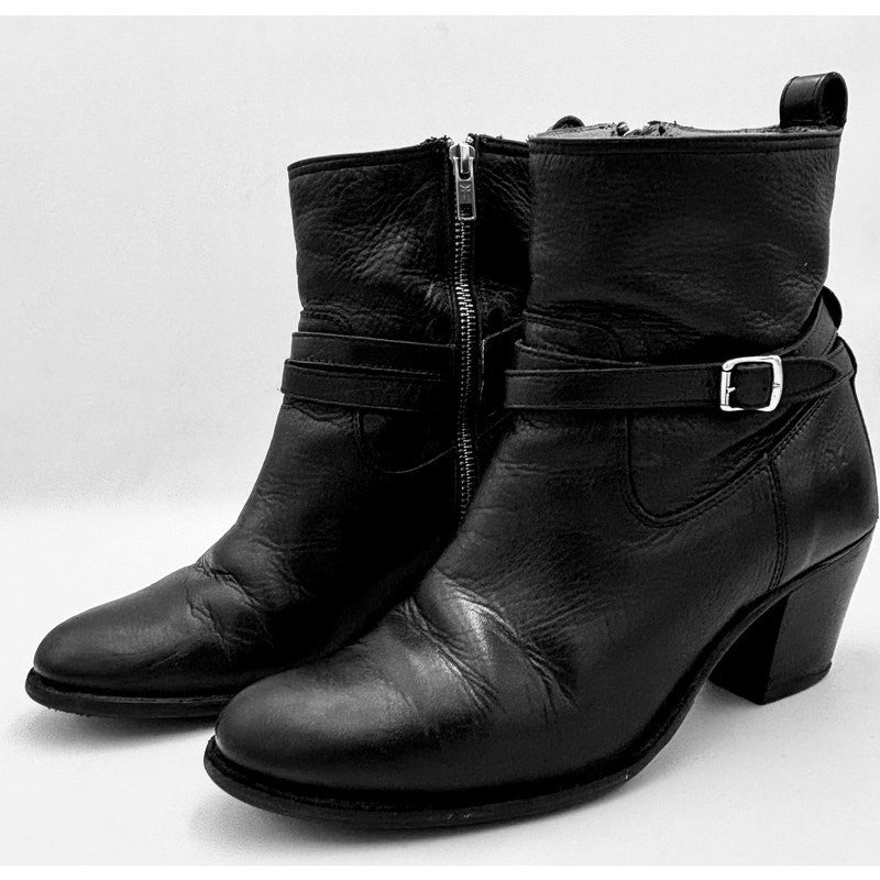 FRYE Women’s Jackie Rivet Short Black Leather Heeled Booties Size 8 - Angelica’s Thrifts