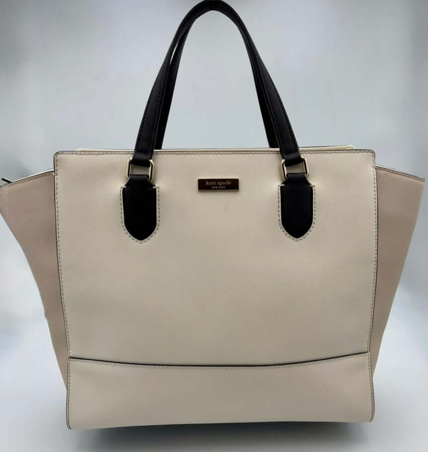 Kate Spade Womens Leather Cream/Pink Large Tote Shoulder Bag - Angelica’s Thrifts