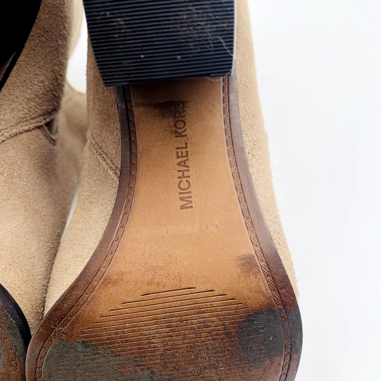 Michael Kors Women's Tan Suede Heeled Booties Size 7 - Angelica’s Thrifts