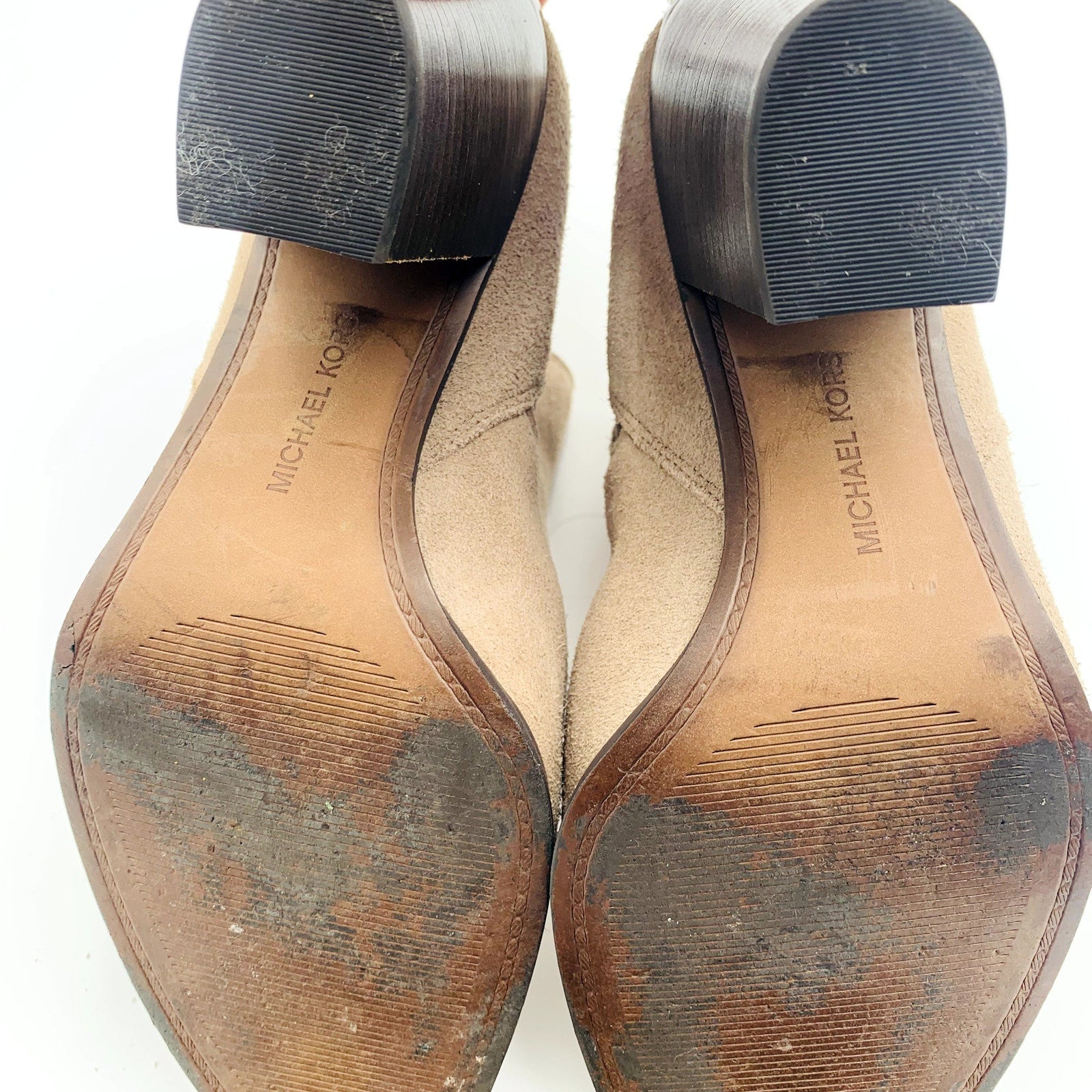 Michael Kors Women's Tan Suede Heeled Booties Size 7 - Angelica’s Thrifts